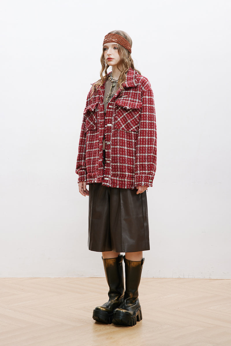 Unisex Jacket Autumn Woven Red Plaid Jacket Women's Clothing