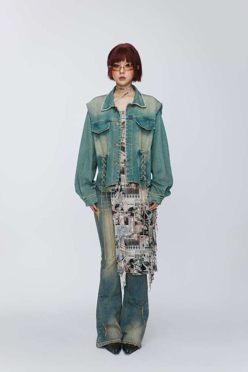 Unisex Jacket Autumn Drawstring Short Denim Coat Women's Clothing
