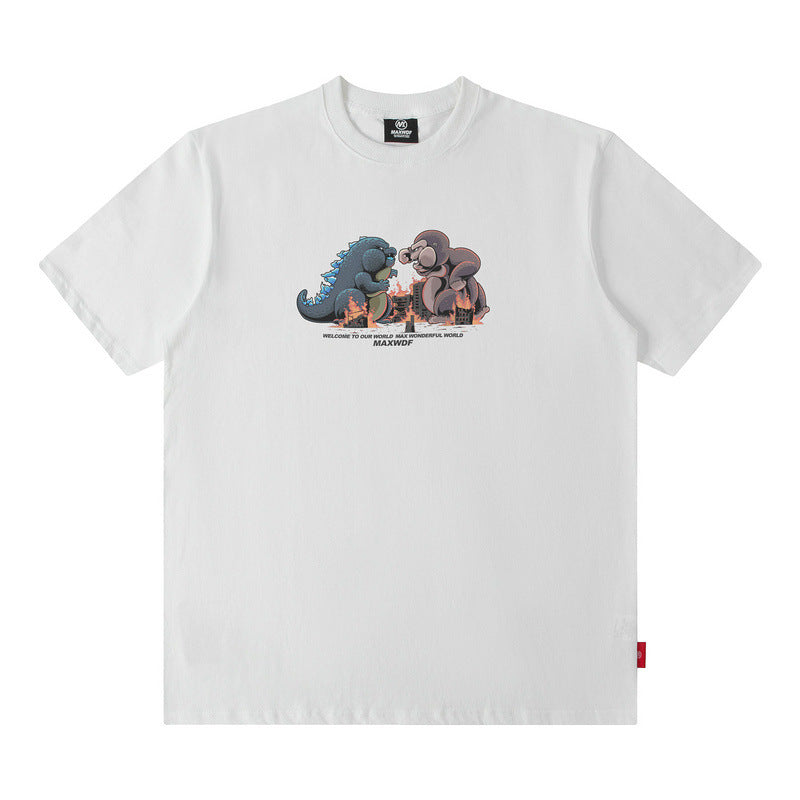 Men T Shirt Vintage Print Short Sleeves T-shirt Men and Women Couple Casual Loose