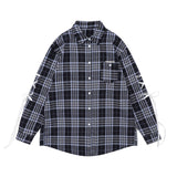 Men Long Sleeved T Shirt Plaid Long Sleeve Shirt Men's Spring and Autumn Leisure Bow Sleeve Shirt