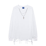 Men Long Sleeve Shirt Fashion Brand Dark Graffiti Necklace Long Sleeve T-shirt Men and Women Loose