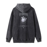 Men Hoodie Washed and Worn Chrysanthemum Printed Hoodie Hip Hop Casual American Style Loose Hand Frayed Hoodies