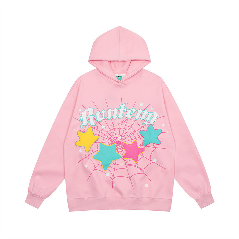 Men Hoodie Spider Web XINGX Printed Hooded Loose Sweater