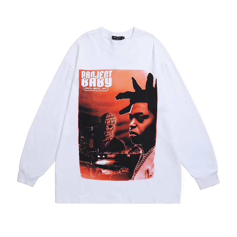 Men Long Sleeve Shirt Hiphop Portrait Retro Long Sleeve Bottoming T-shirt Men and Women Vibe Idle Style