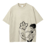 Anime Jujutsu T Shirt Vintage Washed Gojo Saturo T-shirt