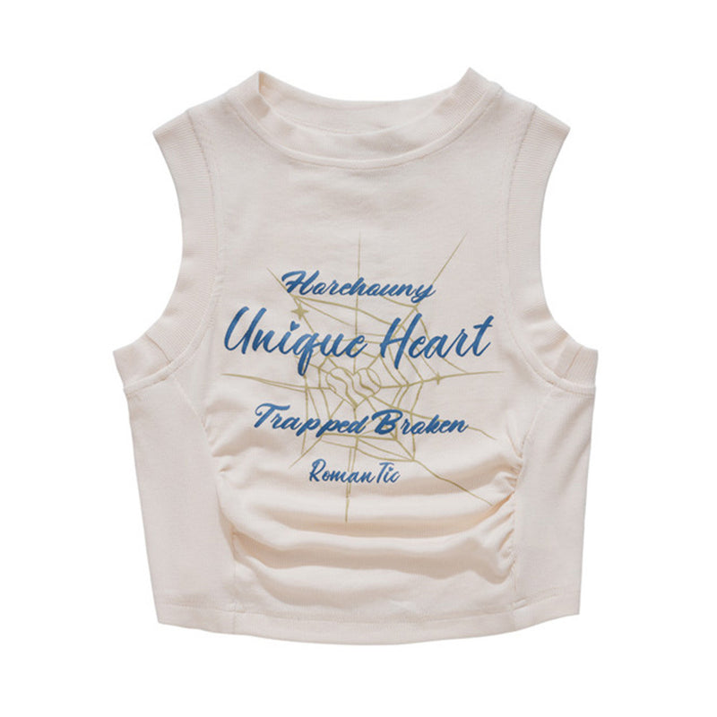 Women's Vest with Letters Summer Casual O-neck Short Sleeveless