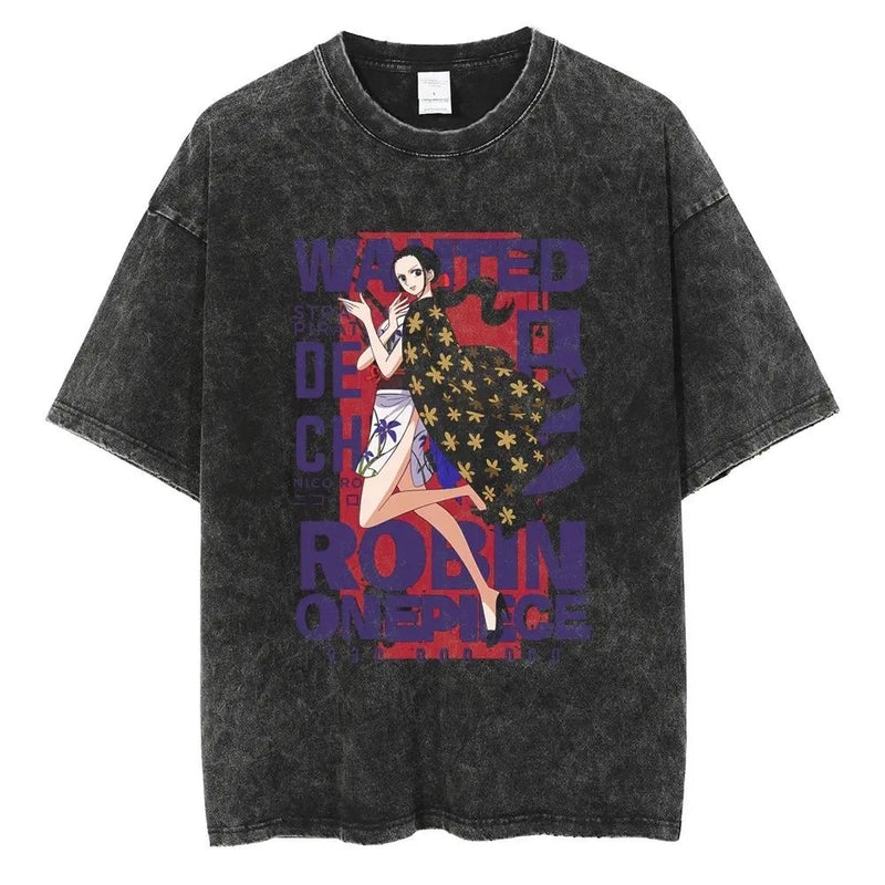 Large Washed Retro Street Men's and Women's Hip-hop Anime