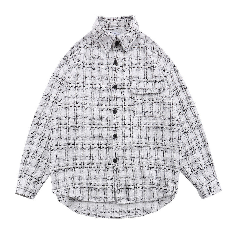 Men Long Sleeved T Shirt Plaid Shirt Long Sleeve Men's Ins Loose Street Lapel Shirt Autumn Coat
