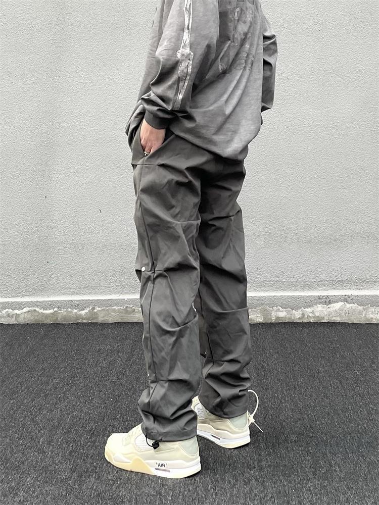 Men Sweatpants Pleated Design Braided Rope Skinny Straight Casual Trousers