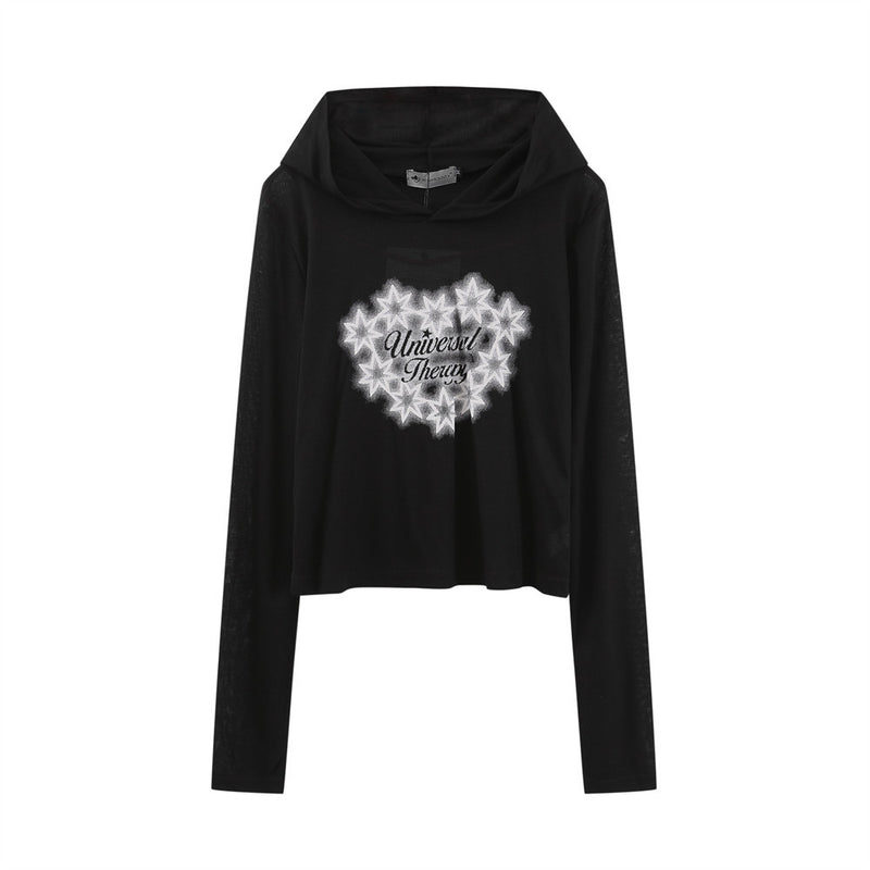 Women Sun Protection Shirt Heart Printing Sun Protection Clothing for Girls Hooded Casual