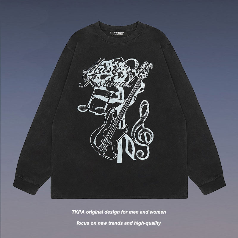 Men Long Sleeve Shirt Washed Old Long Sleeve Bottoming T-shirt for Men and Women