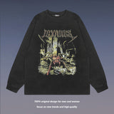 Men Long Sleeve Shirt Vintage Retro Dark Printed Washed Bottoming Long Sleeve T-shirt Men and Women