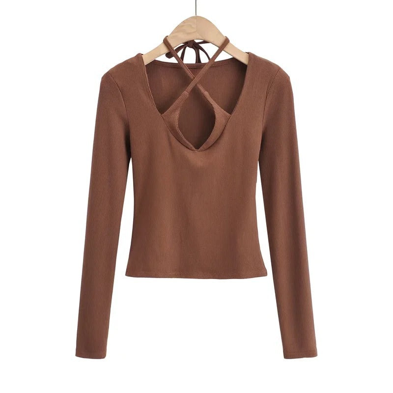 Women T-Shirt Women's Spring V-neck Long Sleeve T-shirt