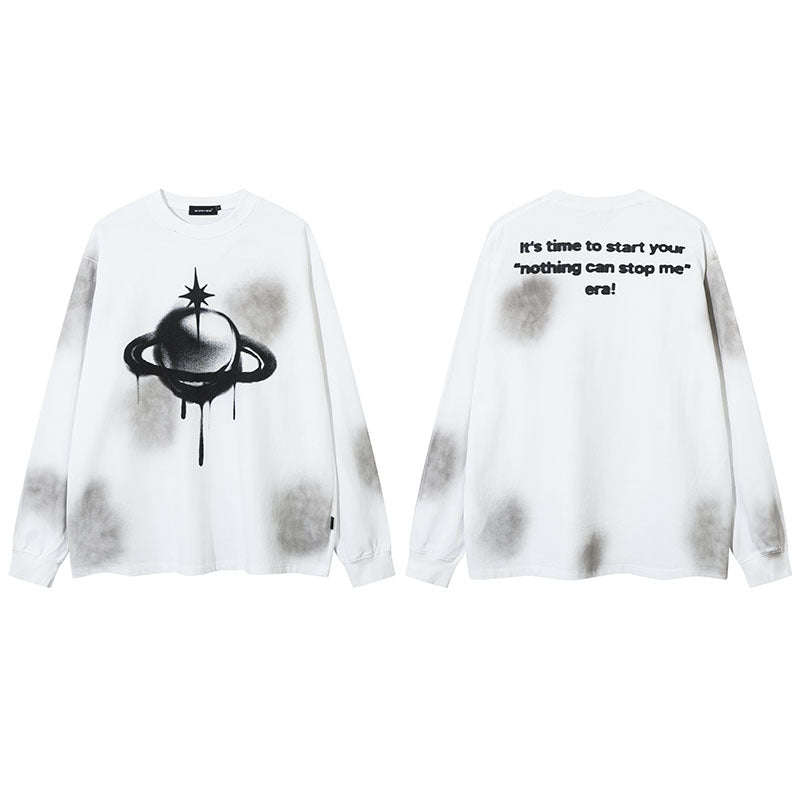 Unisex Vintage Hoodie Long Sleeve T-Shirt Crew Neck