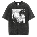 Hip Hop Streetwear Japanese Anime Graphic T Shirt Washed
