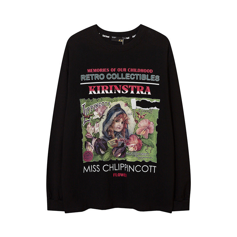 Men Long Sleeve Shirt Printed Long Sleeve T-shirt Men and Women Hip Hop Couple All-Match Loose