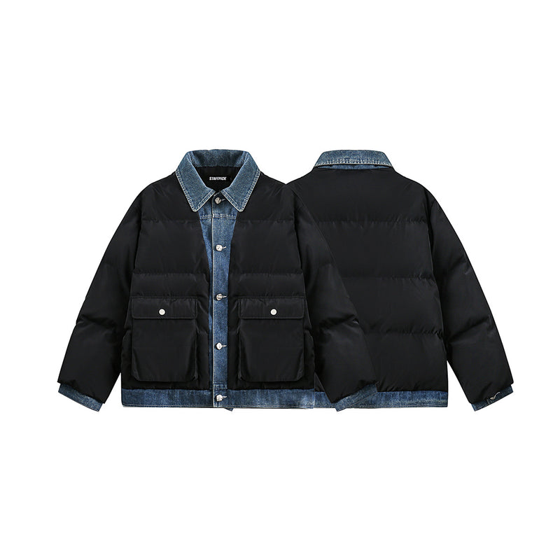 Unisex Jacket Winter Fake Two-Piece Design Simple Cotton-Padded Coat