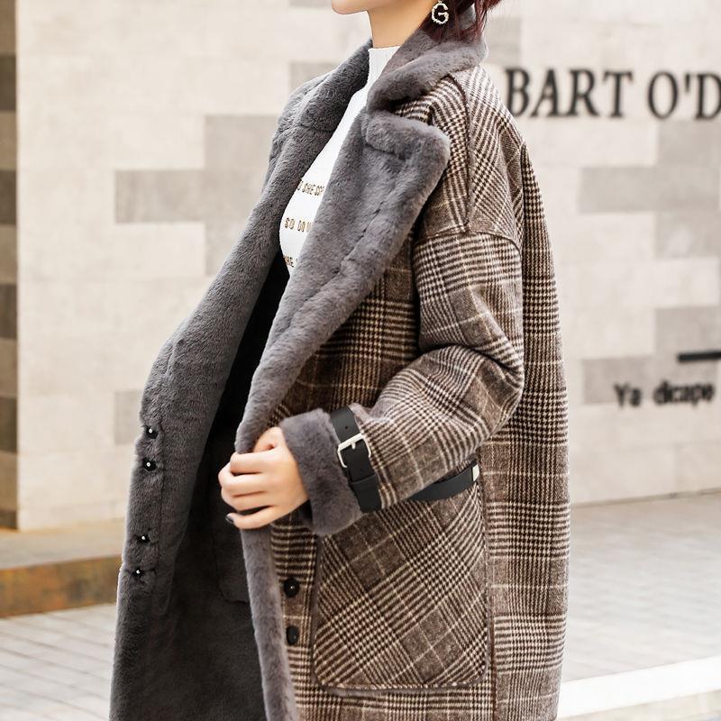 Plaid Trench Coat Mid-Length Fur Woolen Coat Women's Clothing