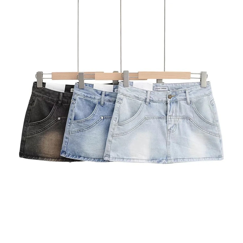 Women Skirt Summer Vintage High Waist Denim Skirt