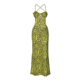 Jungle Print Maxi Dress Sexy Backless Spaghetti Straps Dress
