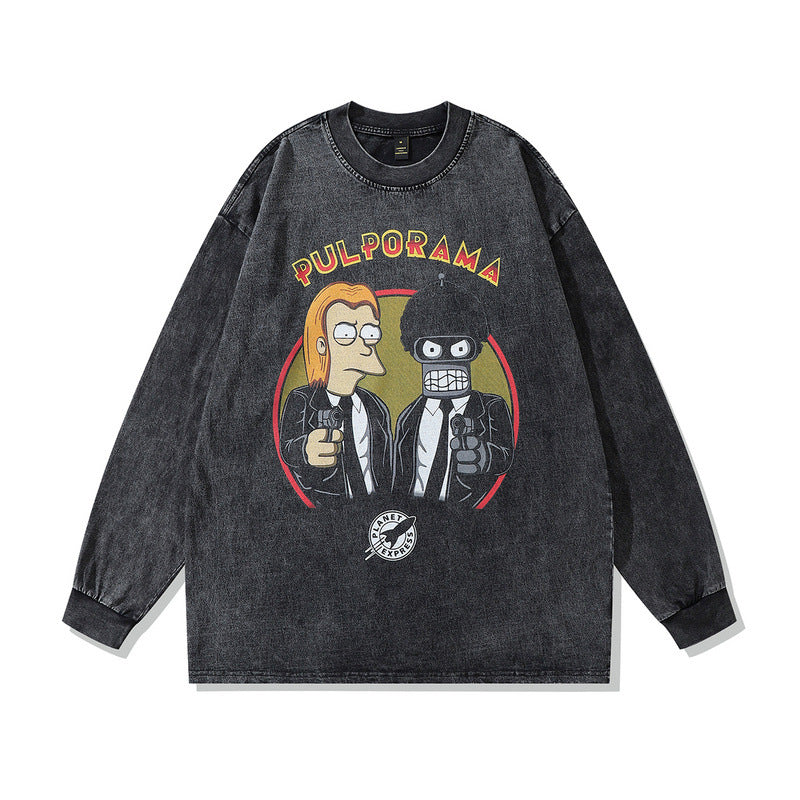 Men Long Sleeve Shirt Men's Distressed Loose Bottoming T-shirt