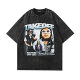 Men T Shirt Hiphot Printed Wash T-shirt Vintage Short Sleeve T-shirt