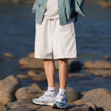 Men Sweatpants Japanese Retro Overalls Men's Summer Thin Ins Casual Cropped Pants Khaki Sports