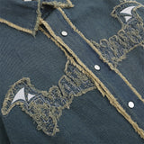 Men Long Sleeve T Shirt Paste Cloth Embroidery Denim Shirt Jacket Men's Spring and Autumn Long Sleeve Shirt