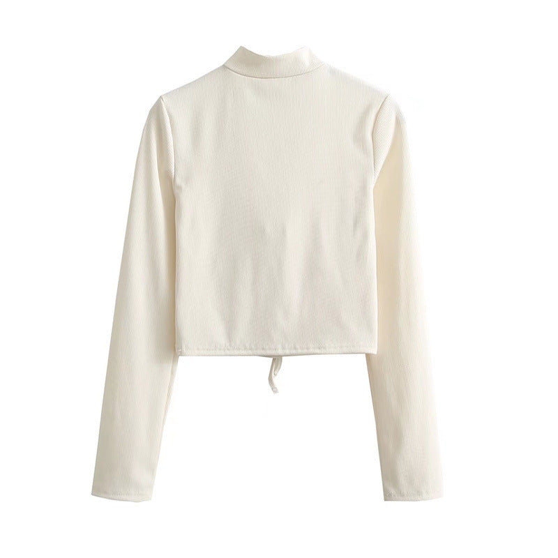 Women T-Shirt Breasted Chest-Flattering Long-Sleeved T-shirt Top