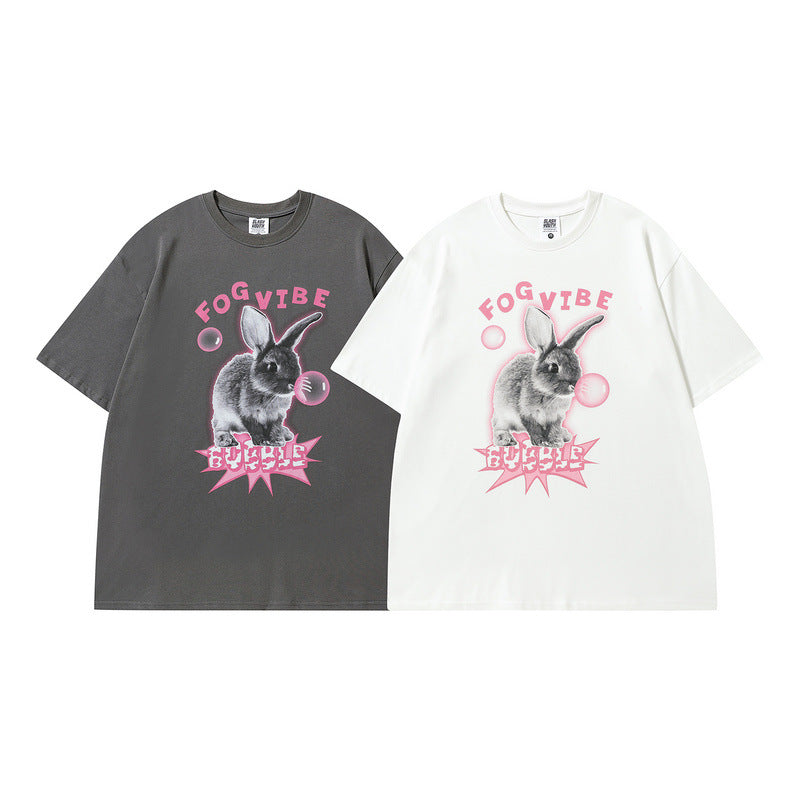 Men's T Shirt Cartoon Printed Short-Sleeved T-shirt Men's and Women's Retro Loose Couple