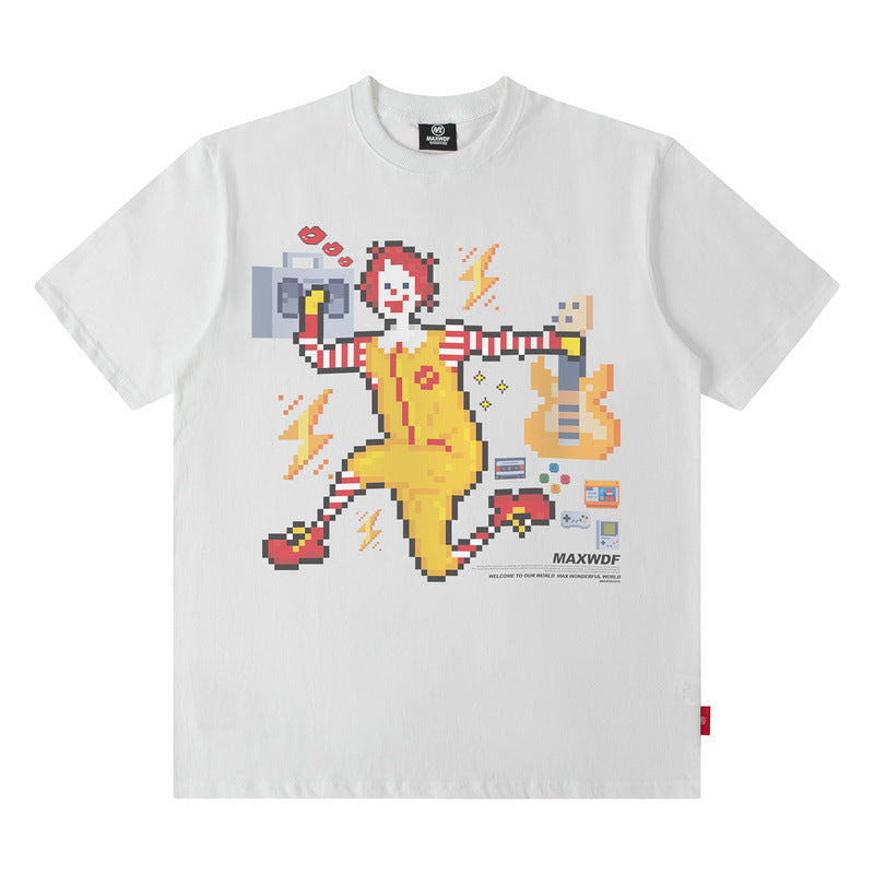 Men T Shirt Printed Short Sleeve round Neck Loose Men's and Women's T-shirt Hip-Hop Street