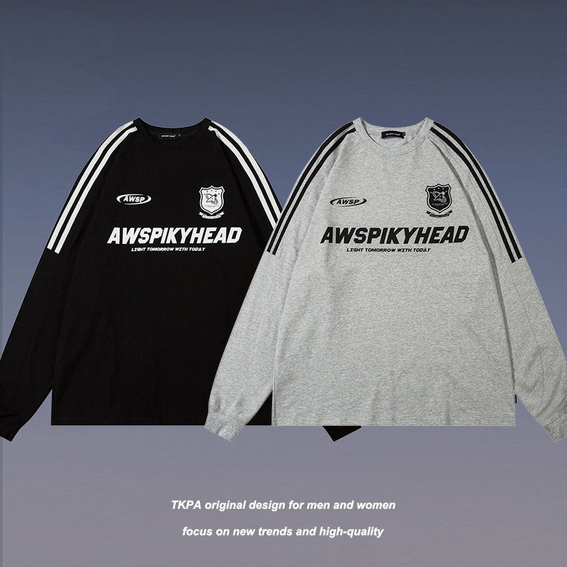 Men Long Sleeve Shirt Retro Long Sleeve T-shirt Men and Women College Style Retro Sports