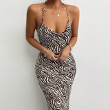 Jungle Print Maxi Dress Sling Backless Zebra Print Dress
