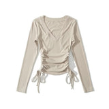 Women T-Shirt Design Tight Long-Sleeved Women's Fall V-neck Bottoming Top