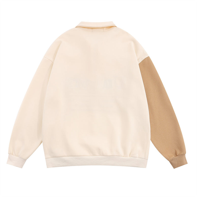 Men Hoodie Embroidered Letter Lapel Sweater Long Sleeve Polo Collar Pullover