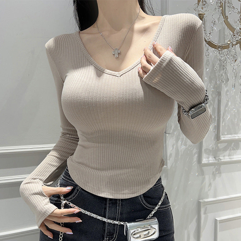 Women's Long Sleeve Shirt Women's Fitted Waist Bottoming Shirt Autumn and Winter Long Sleeve
