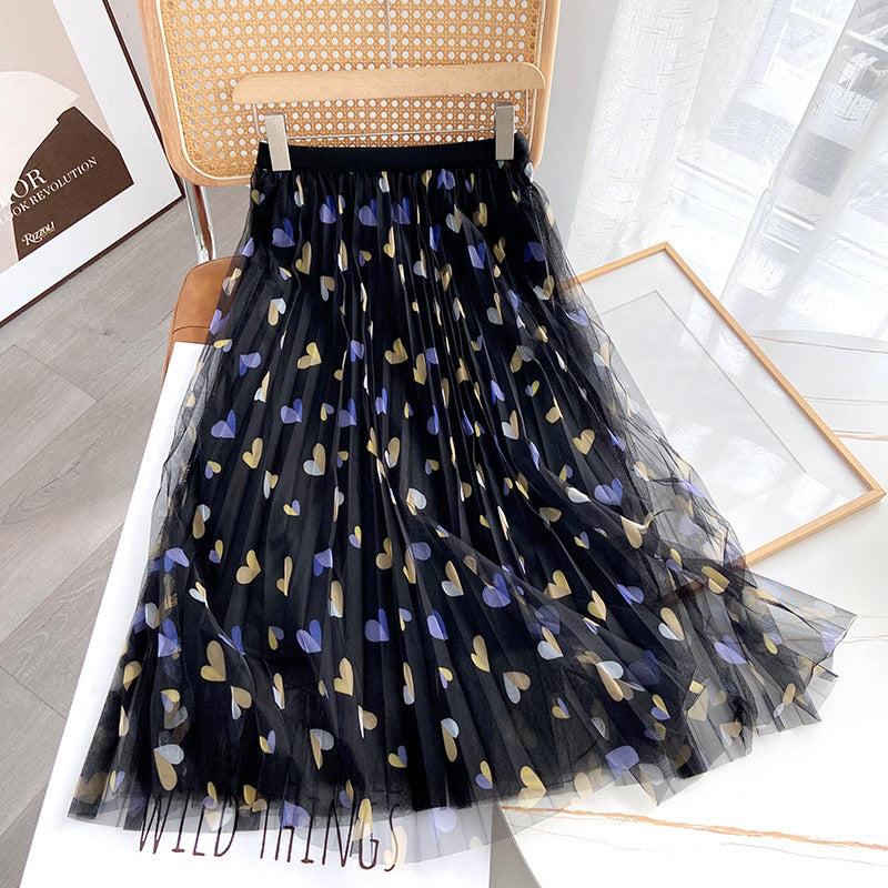 Women Skirt Printed Floral Gauzy Skirt High Waist