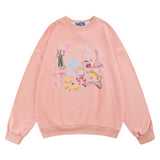 Men Hoodie Washed Distressed Printed Sweater Men's round Neck Loose Crew Neck Top Spring and Autumn