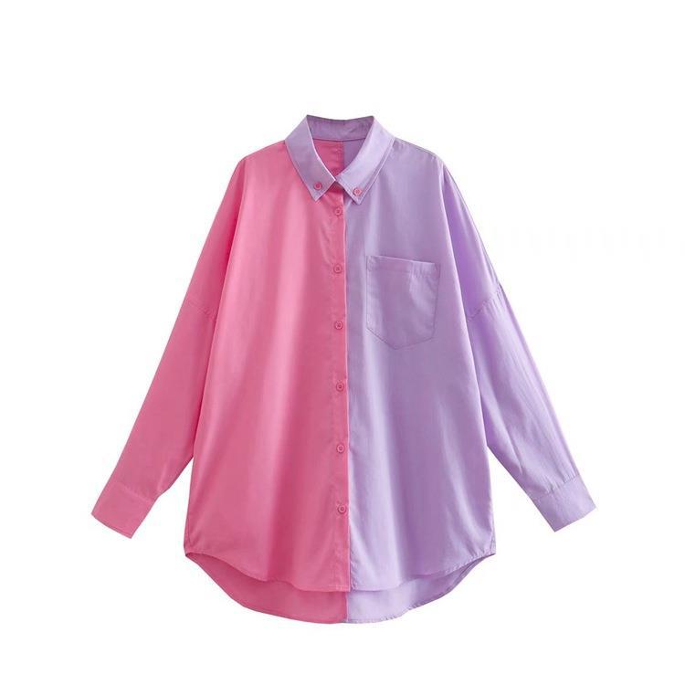 Women's T-Shirt Long Sleeve Loose Color Matching Shirt
