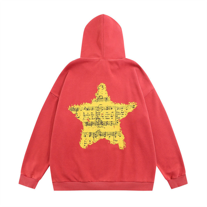 Men Hoodie Five-Pointed Star Note Printed Hoodie