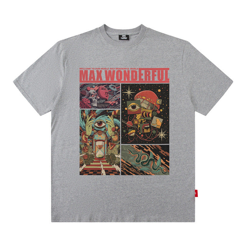 Men T Shirt Retro Dark Printed Short-Sleeved T-shirt Men and Women Loose