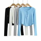 Women T-shirt Fall Women's Clothing Long Sleeve Collar Slim Fit Short Women's T-shirt
