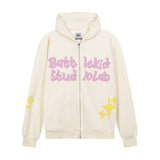 Men Fleece Lined Hoodie English Letter Hooded Sweater Men's Loose Hooded Cardigan Autumn and Winter