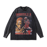 Men Long Sleeve Shirt Printing Worn Looking Washed-out Tee Spring and Autumn Long Sleeve T-shirt Male