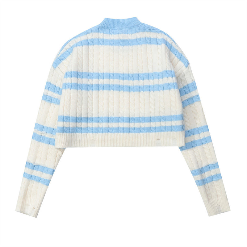 Women Sweater Striped Short Style Knitwear Girls' Spring and Autumn Long Sleeve