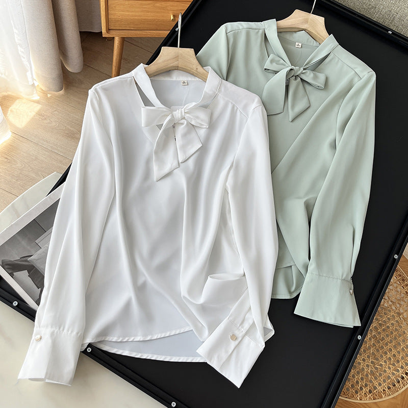 Women T-Shirt Autumn Korean Style Elegant Versatile Solid Color Top Shirt