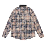 Men Long Sleeved T Shirt Distressed Tie-Dye Plaid Long Sleeve Shirt Men Trendy Contrast Color Shirt Coat