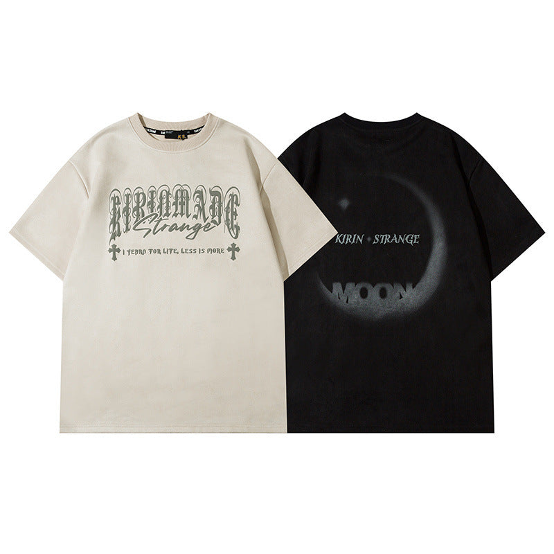 Men T Shirt Suede Gothic Letter Print Hiphop Short Sleeve T-shirt