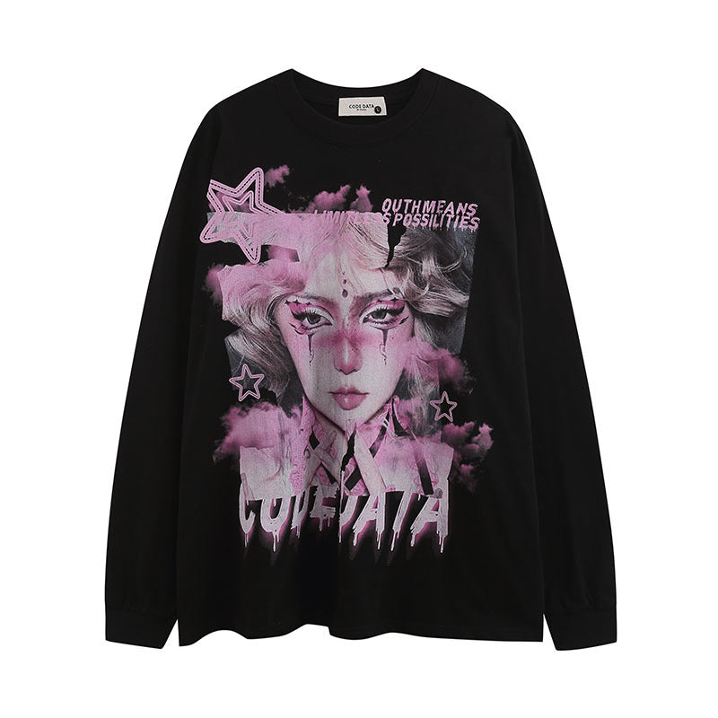 Men Long Sleeve Shirt Graffiti Long Sleeve Bottoming T-shirt Men and Women Idle Style Loose Top