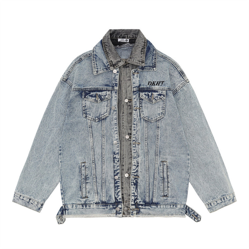 Men Denim Jacket Men's Stitching Wash Loose-Fitting Denim Clothes Coat